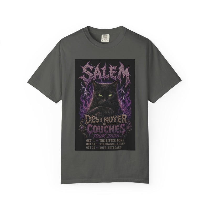 Custom Cat Shirt Personalized Black Cat Metal Tee, Destroyer of Couches Funny Cat Concert Shirt, Goth Halloween Cat Mom Gift, Your Cat Name