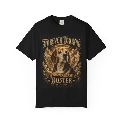 Custom Pet Memorial Shirt Personalized Dog Remembrance Tee, Forever Touring Angel Wings Portrait with Name & Dates, Pet Loss Gift Cat or Dog