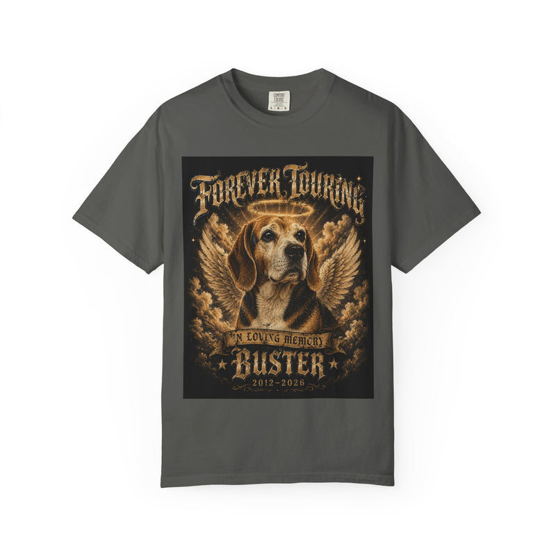 Custom Pet Memorial Shirt Personalized Dog Remembrance Tee, Forever Touring Angel Wings Portrait with Name & Dates, Pet Loss Gift Cat or Dog